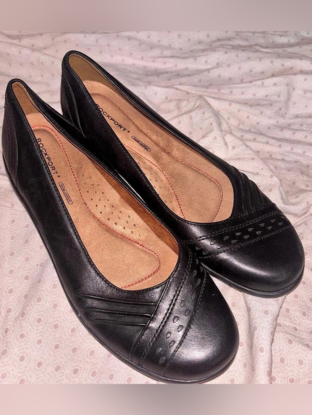 Rockport Total Motion Perforated Black Leather Flats Careercore Women’s 9.5